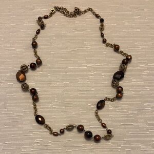 Source Unknown Brown and Gold Beaded Long Necklace